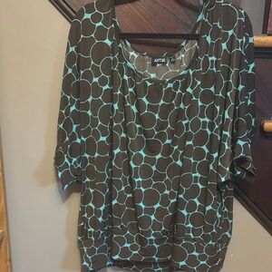 Apt. 9 Women's Teal and Brown Circle Print Blouse